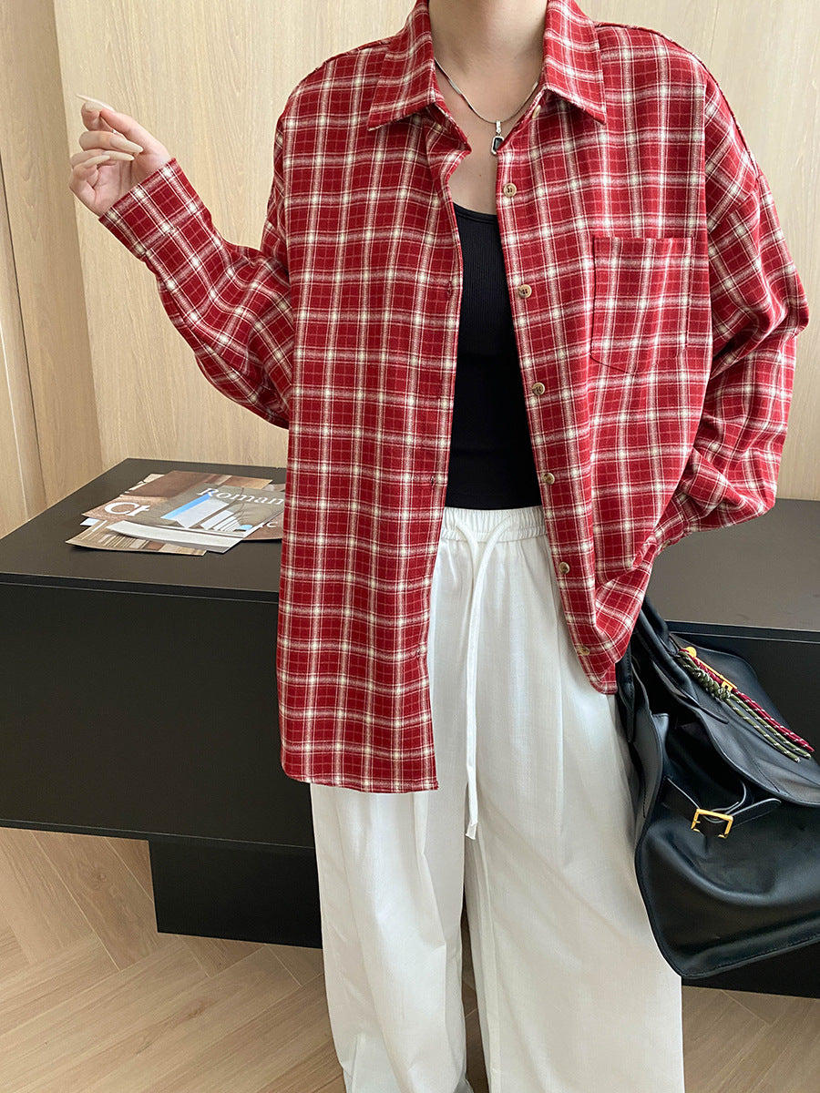 Street Attitude Slack Idle Contrast Color Check Loose Casual Bandage Dress Shacket