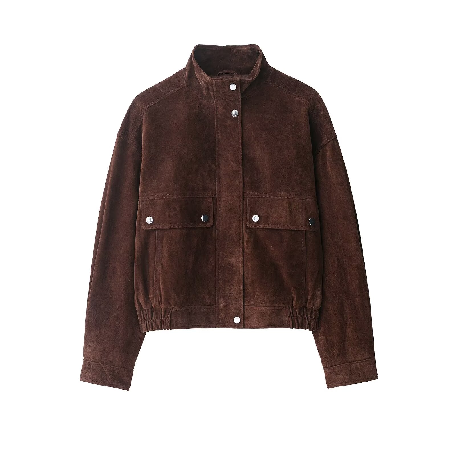 Women Autumn Design Pocket Suede Bomber Jacket Coat