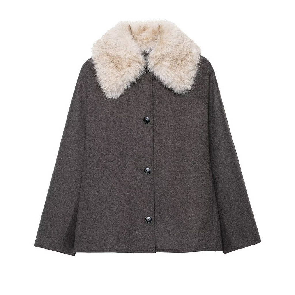 Women Clothing Artificial Fur Effect Neckline Jacket Coat