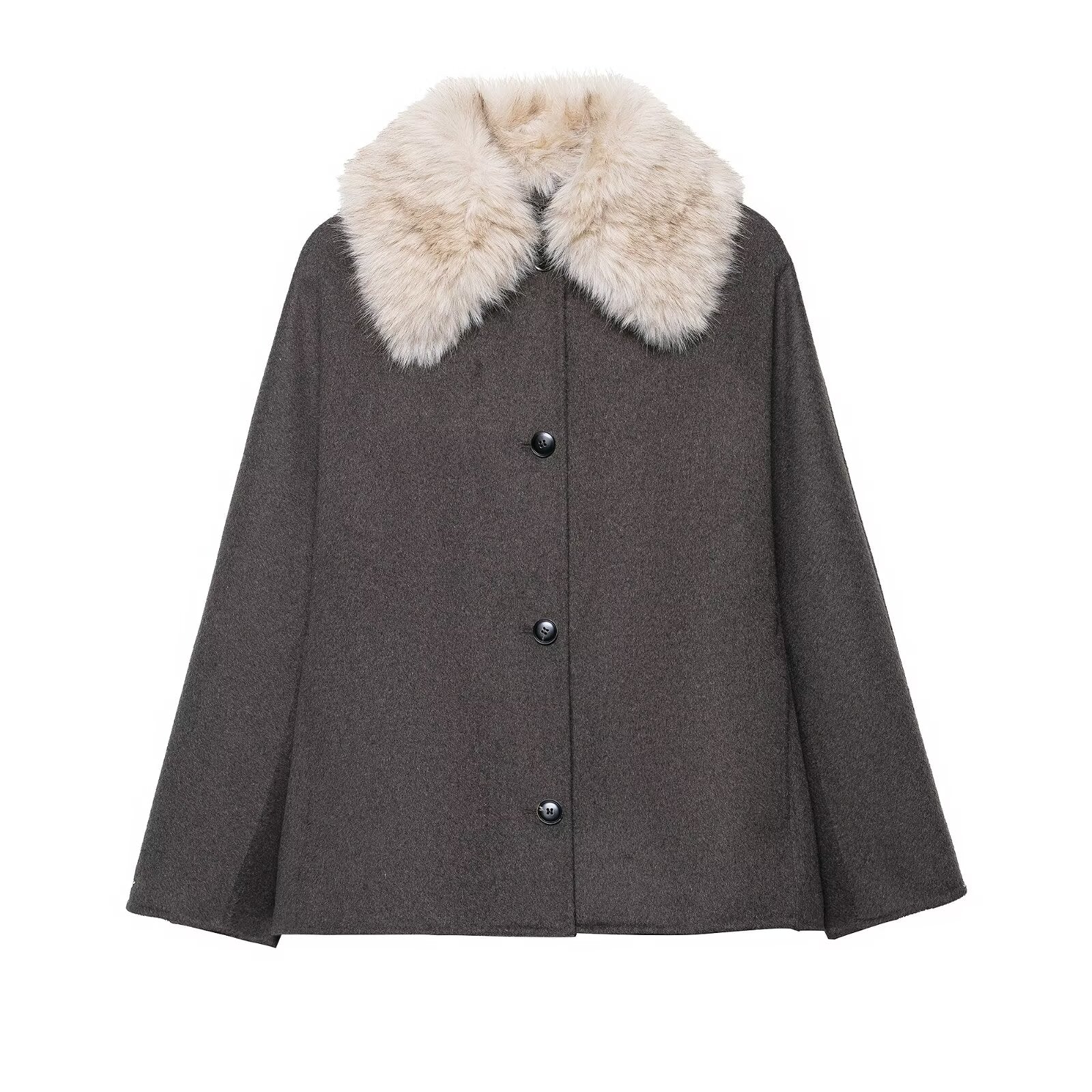 Women Clothing Artificial Fur Effect Neckline Jacket Coat