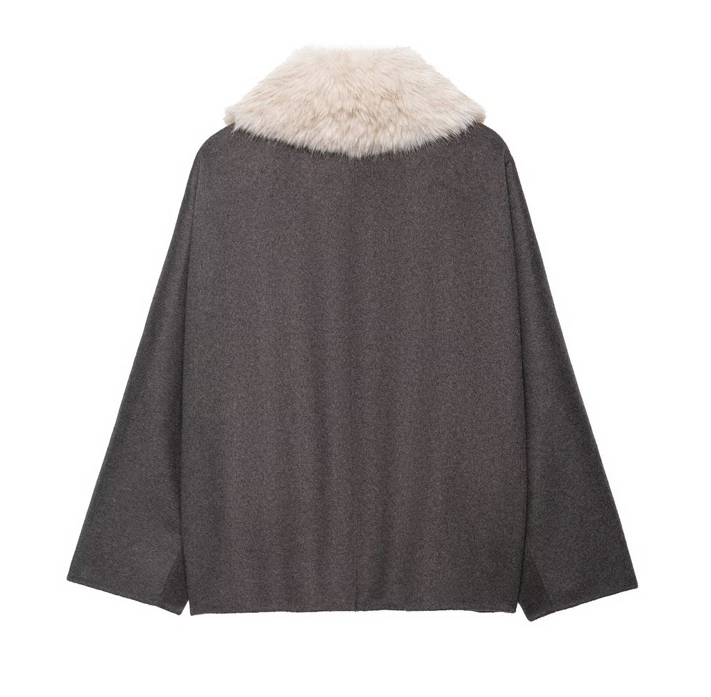 Women Clothing Artificial Fur Effect Neckline Jacket Coat