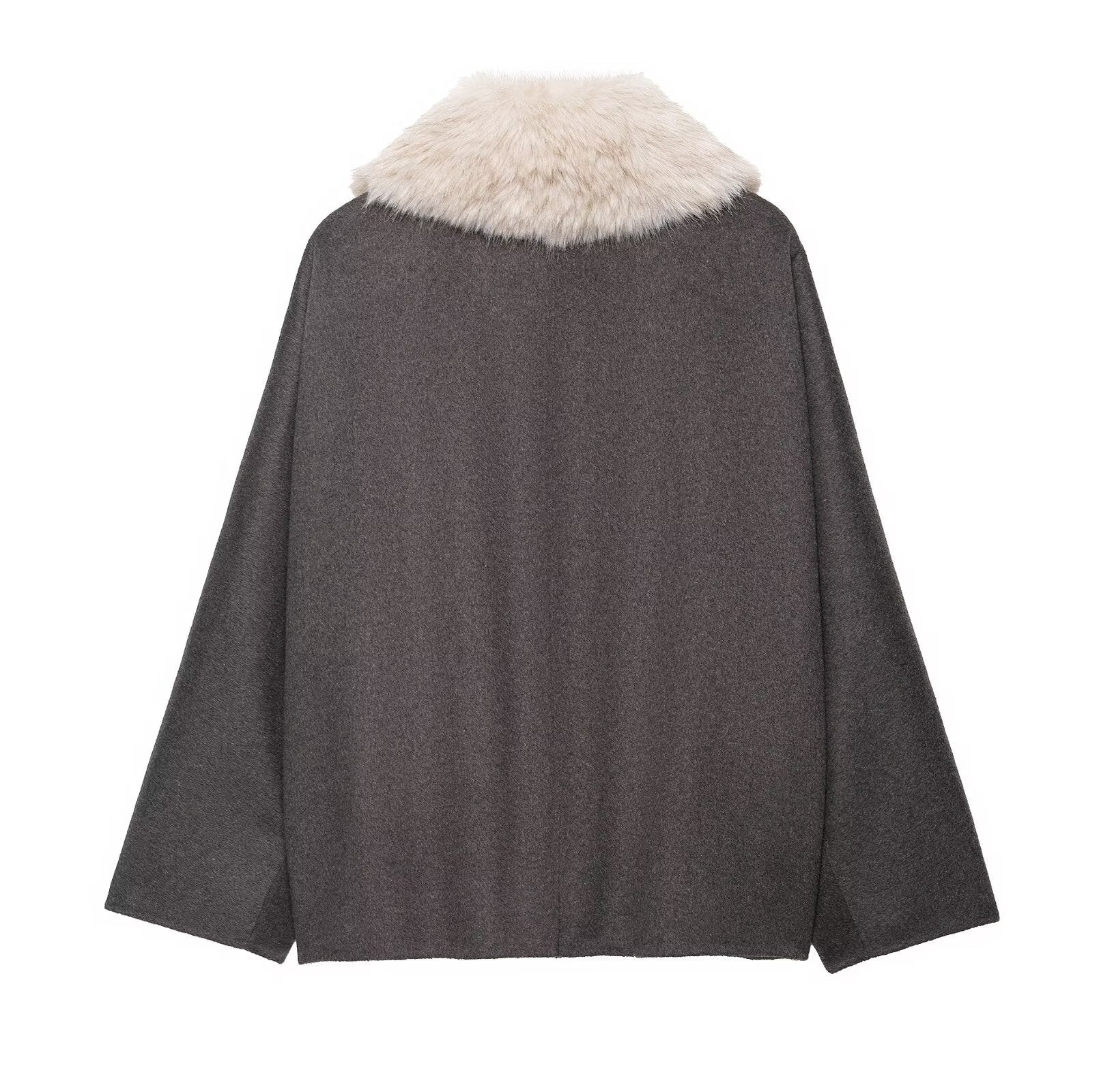 Women Clothing Artificial Fur Effect Neckline Jacket Coat