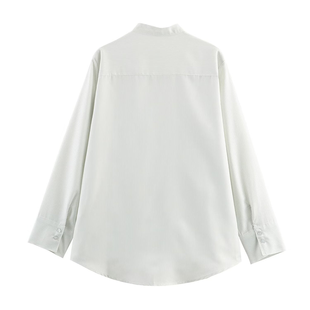 Women Clothing Fall Fashionable All Match Striped Pleated Effect Shirt