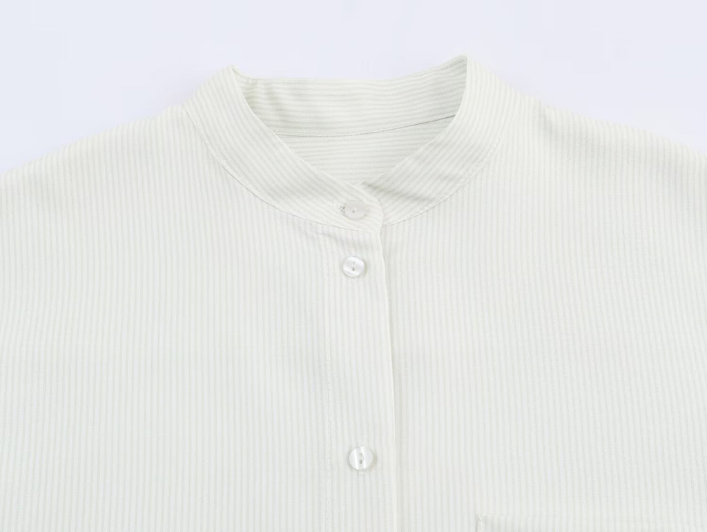 Women Clothing Fall Fashionable All Match Striped Pleated Effect Shirt