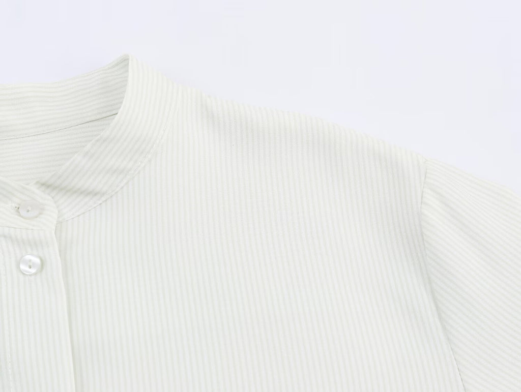 Women Clothing Fall Fashionable All Match Striped Pleated Effect Shirt