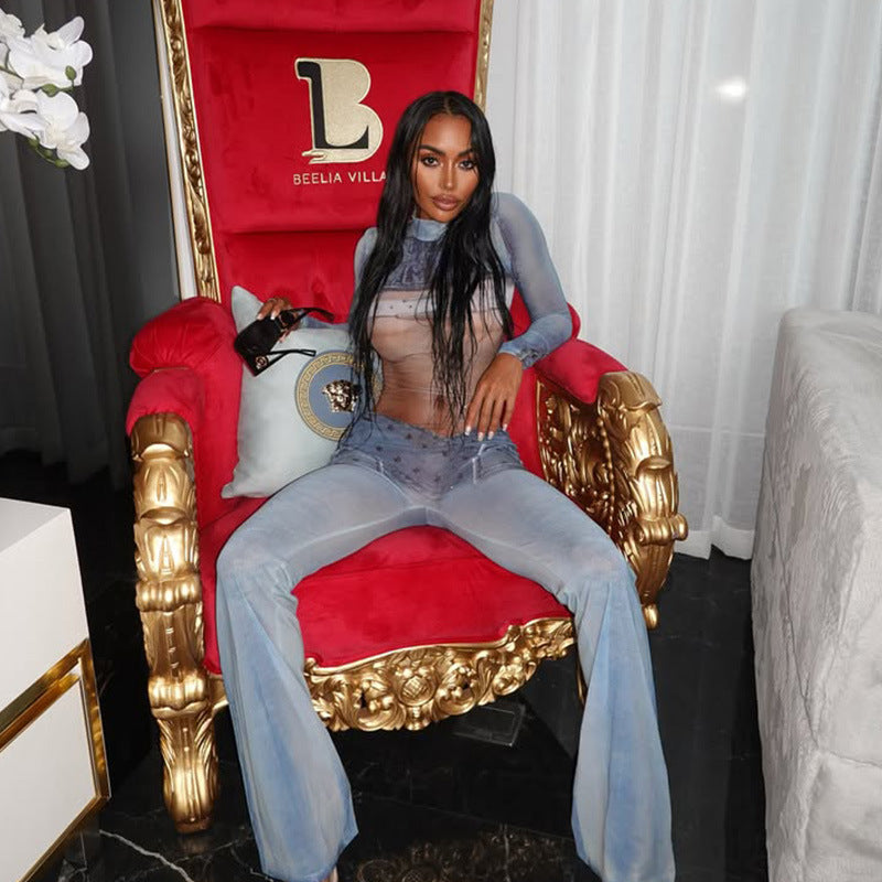 Arrival Street Fashionable 3D Women Printed Wear Close Fitting Long Sleeved Jumpsuit