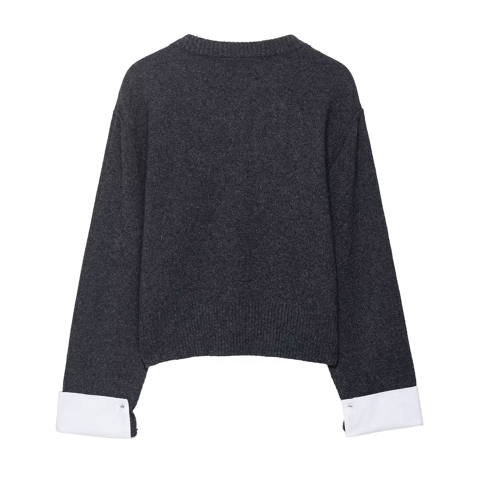 Elegant Women Clothing Stitching Contrast Color Fashionable Knitted Coat