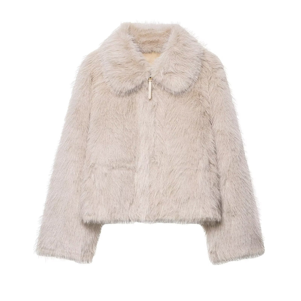 Women Clothing Autumn Fashionable Warm Double Sided Artificial Wool Effect Jacket Coat