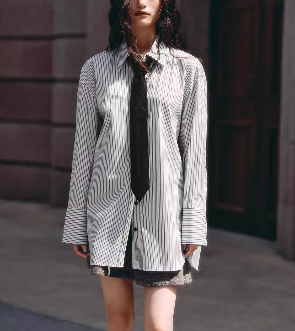 Women Clothing Casual Tie Decorated Poplin Shirt