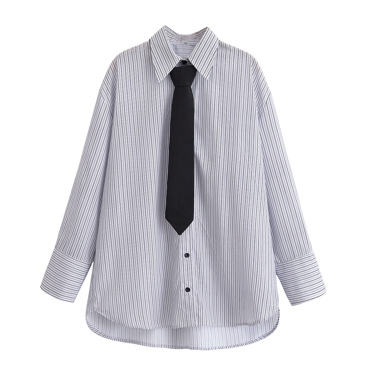 Women Clothing Casual Tie Decorated Poplin Shirt