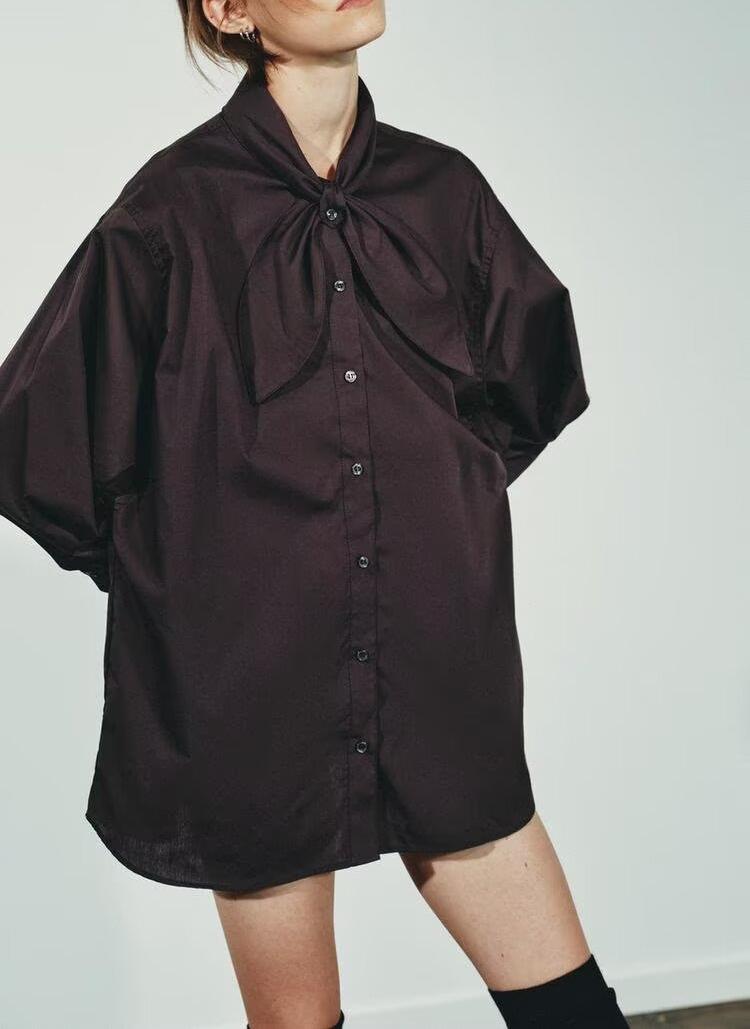 Women Scarf Poplin Shirt