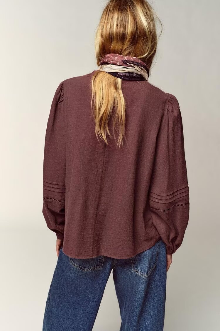 Women Clothing Casual Chest Embroidered Shirt