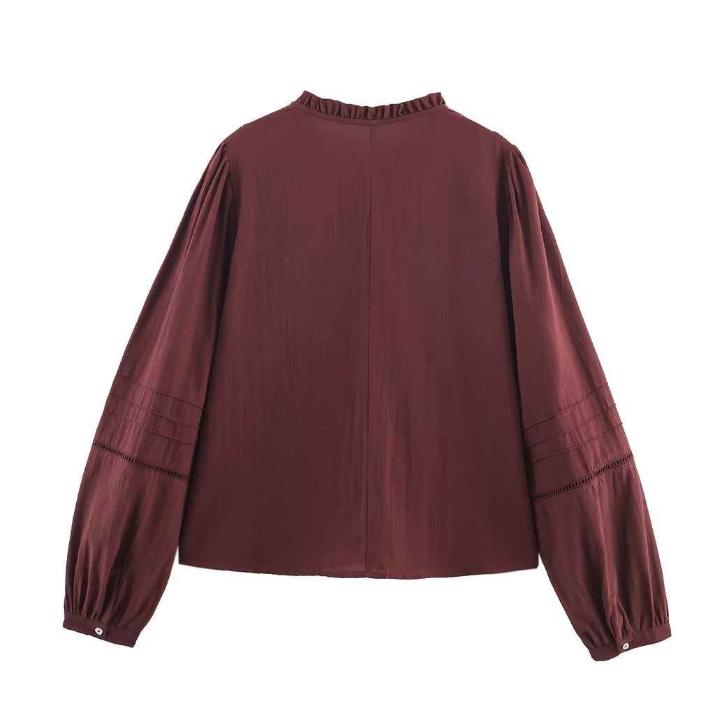 Women Clothing Casual Chest Embroidered Shirt