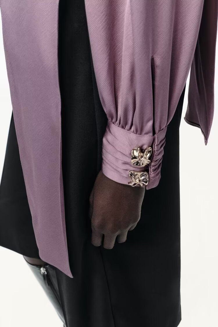 Elegant Women Bowknot Decoration Silk Satin Textured Shirt