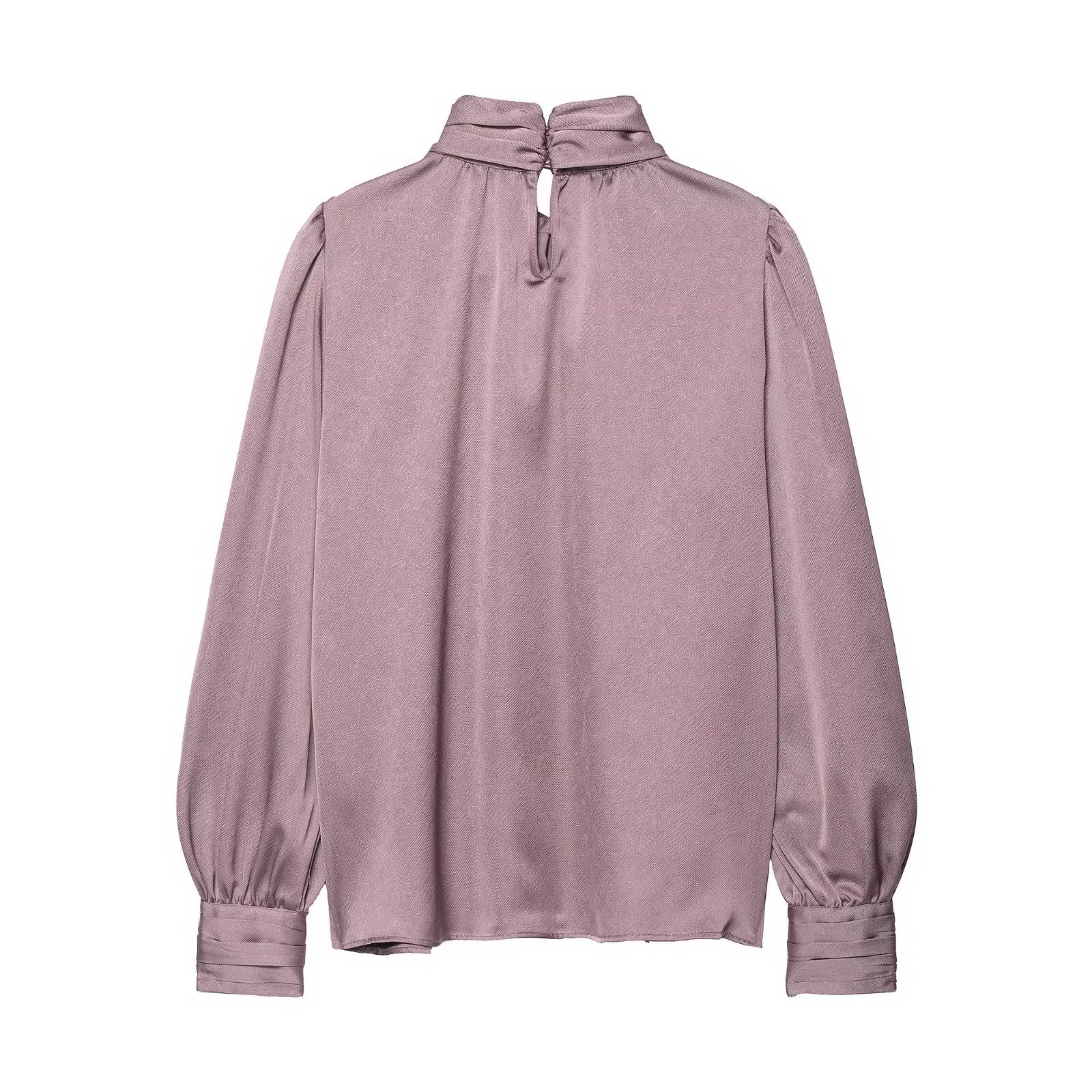 Elegant Women Bowknot Decoration Silk Satin Textured Shirt