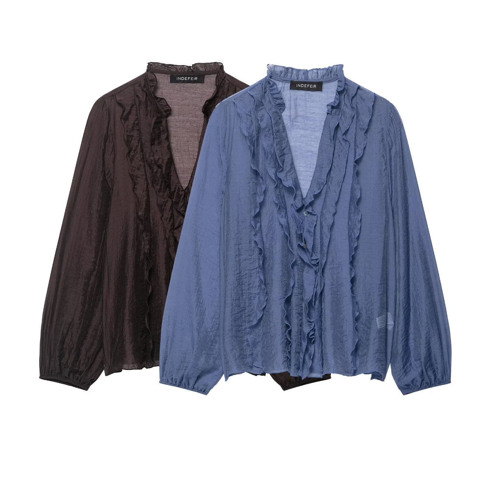 Women Clothing Autumn Laminated Decoration Long Sleeve Shirt