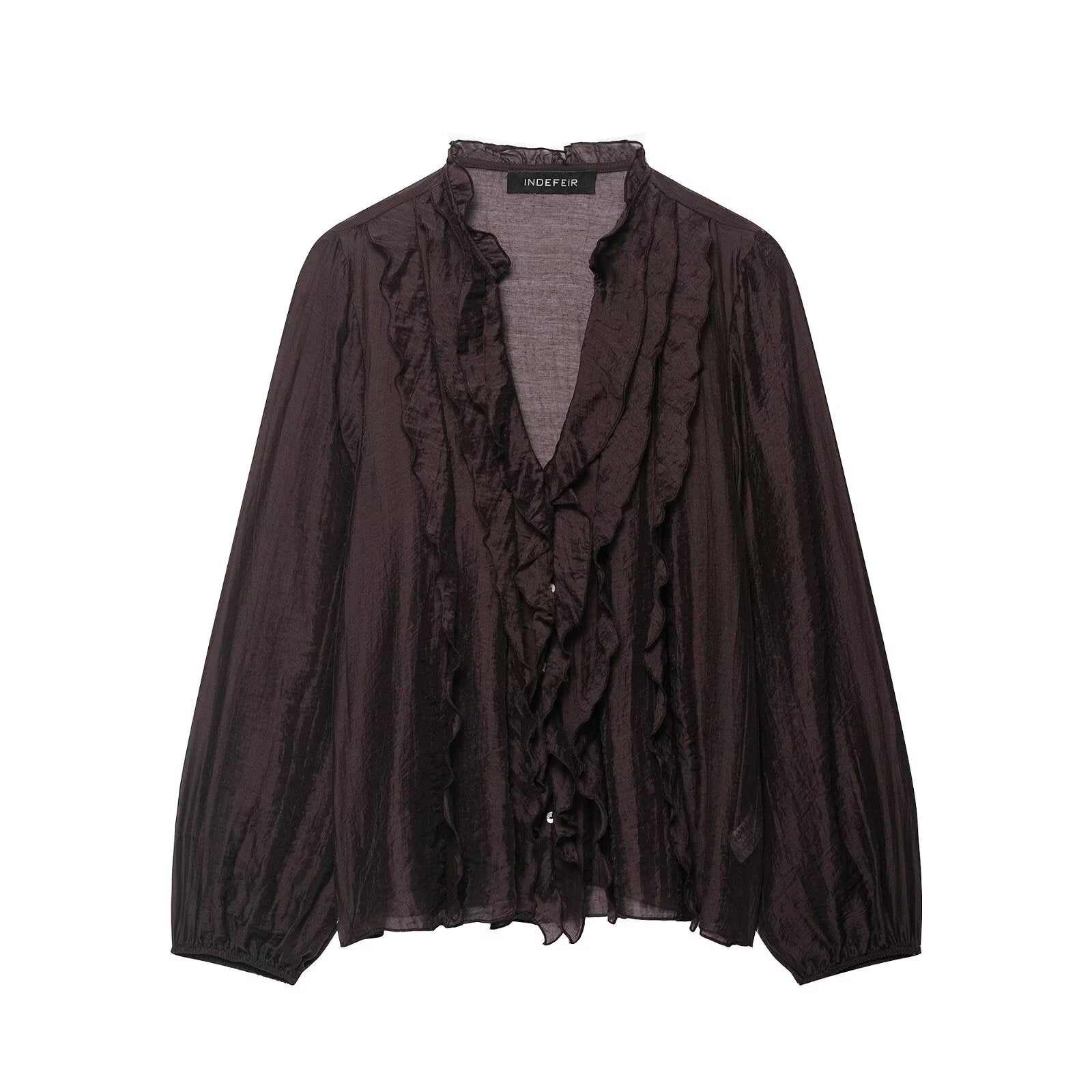 Women Clothing Autumn Laminated Decoration Long Sleeve Shirt