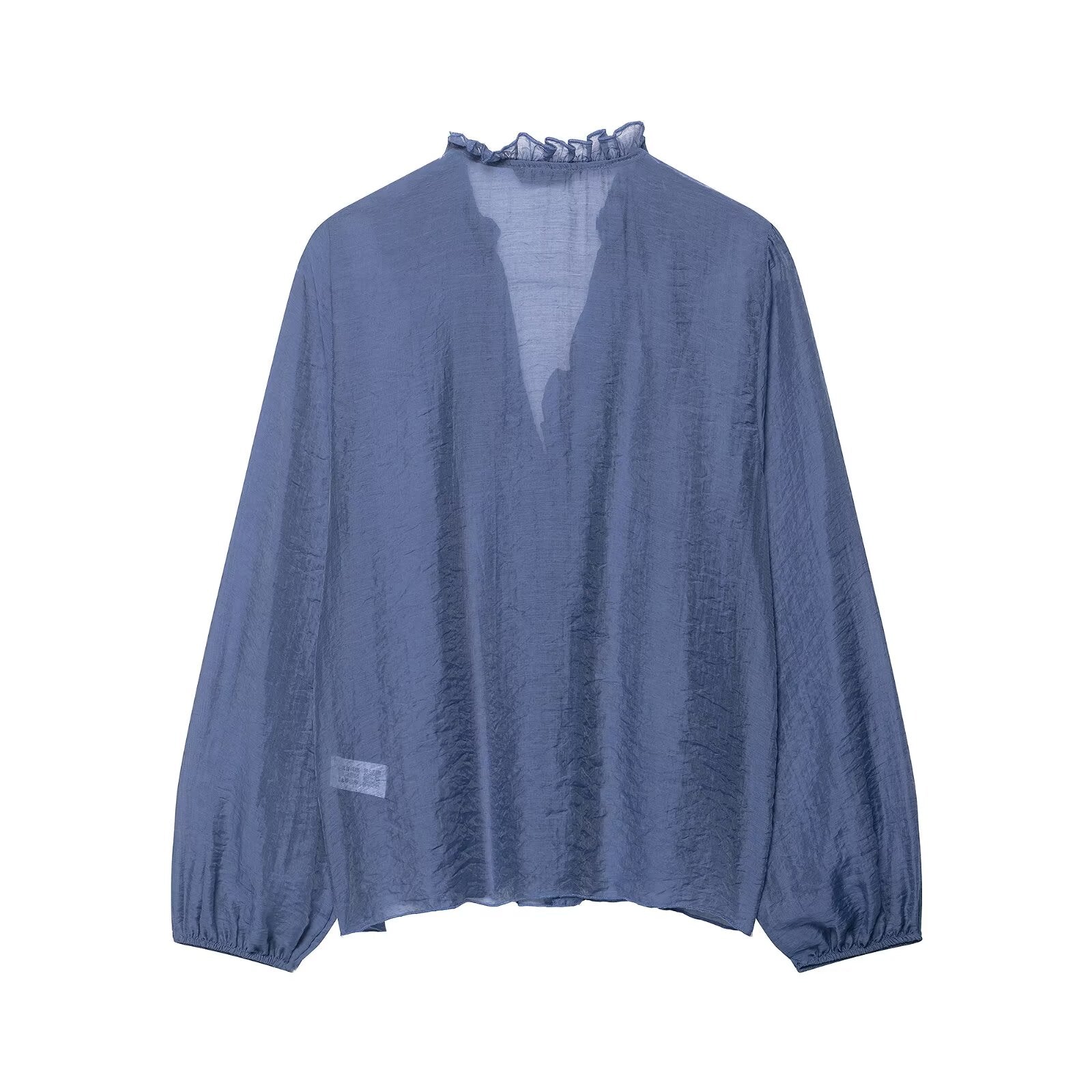 Women Clothing Autumn Laminated Decoration Long Sleeve Shirt