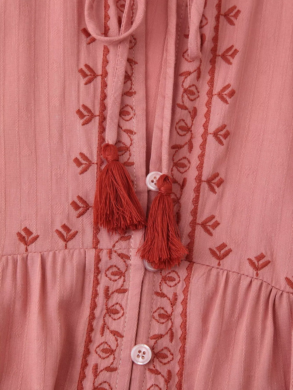 Women Clothing Long Sleeve Contrast Color Embroidered Shirt