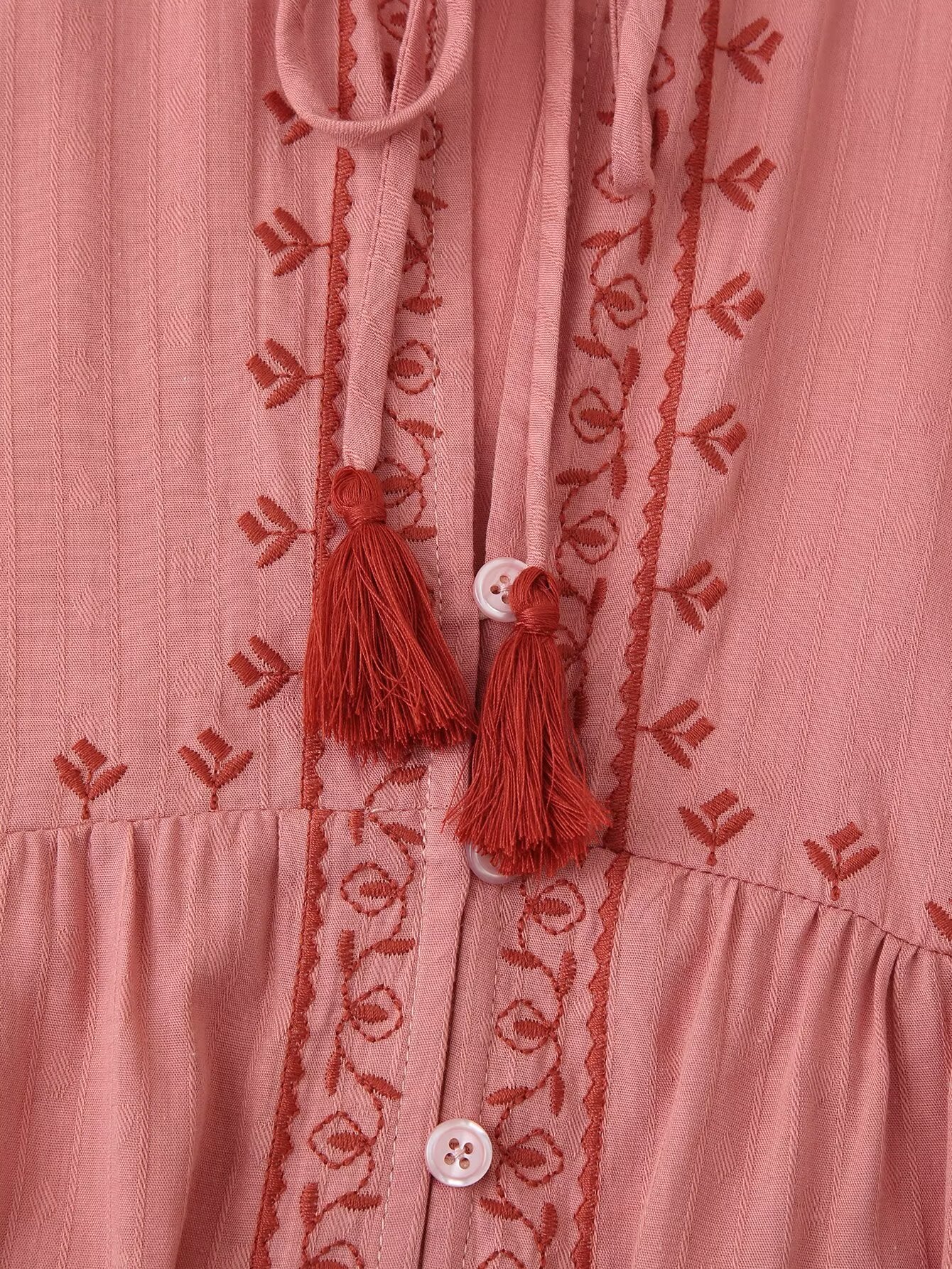 Women Clothing Long Sleeve Contrast Color Embroidered Shirt