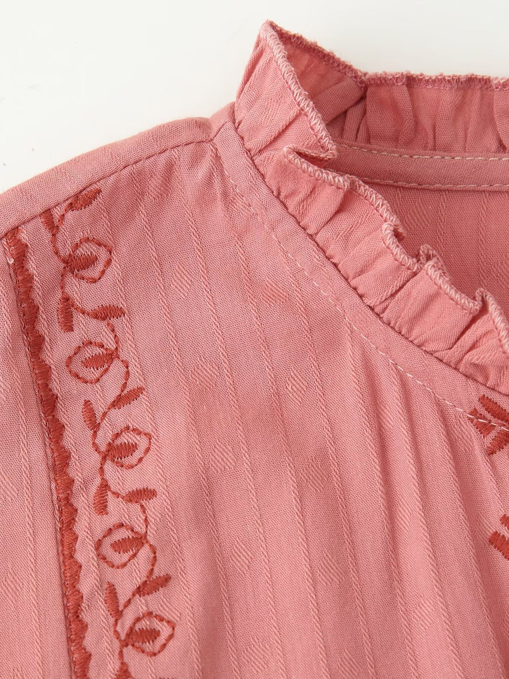 Women Clothing Long Sleeve Contrast Color Embroidered Shirt