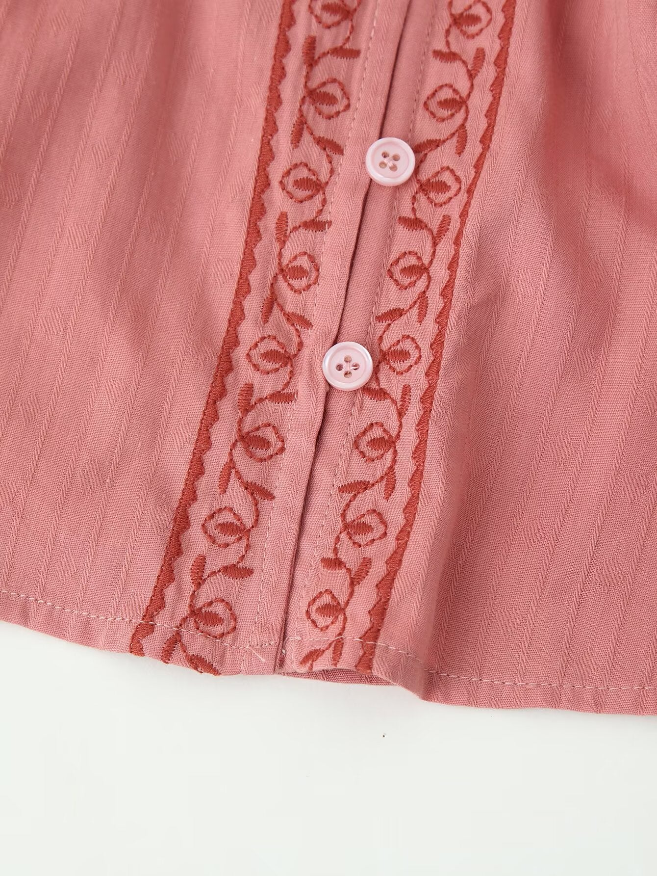 Women Clothing Long Sleeve Contrast Color Embroidered Shirt