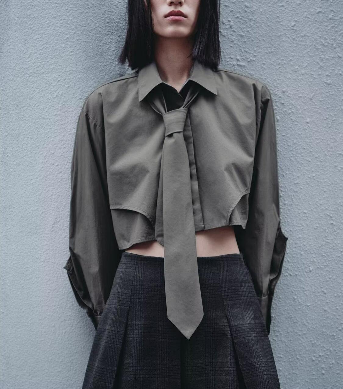 Fall Women Clothing Cool Short Shirt Tie Top