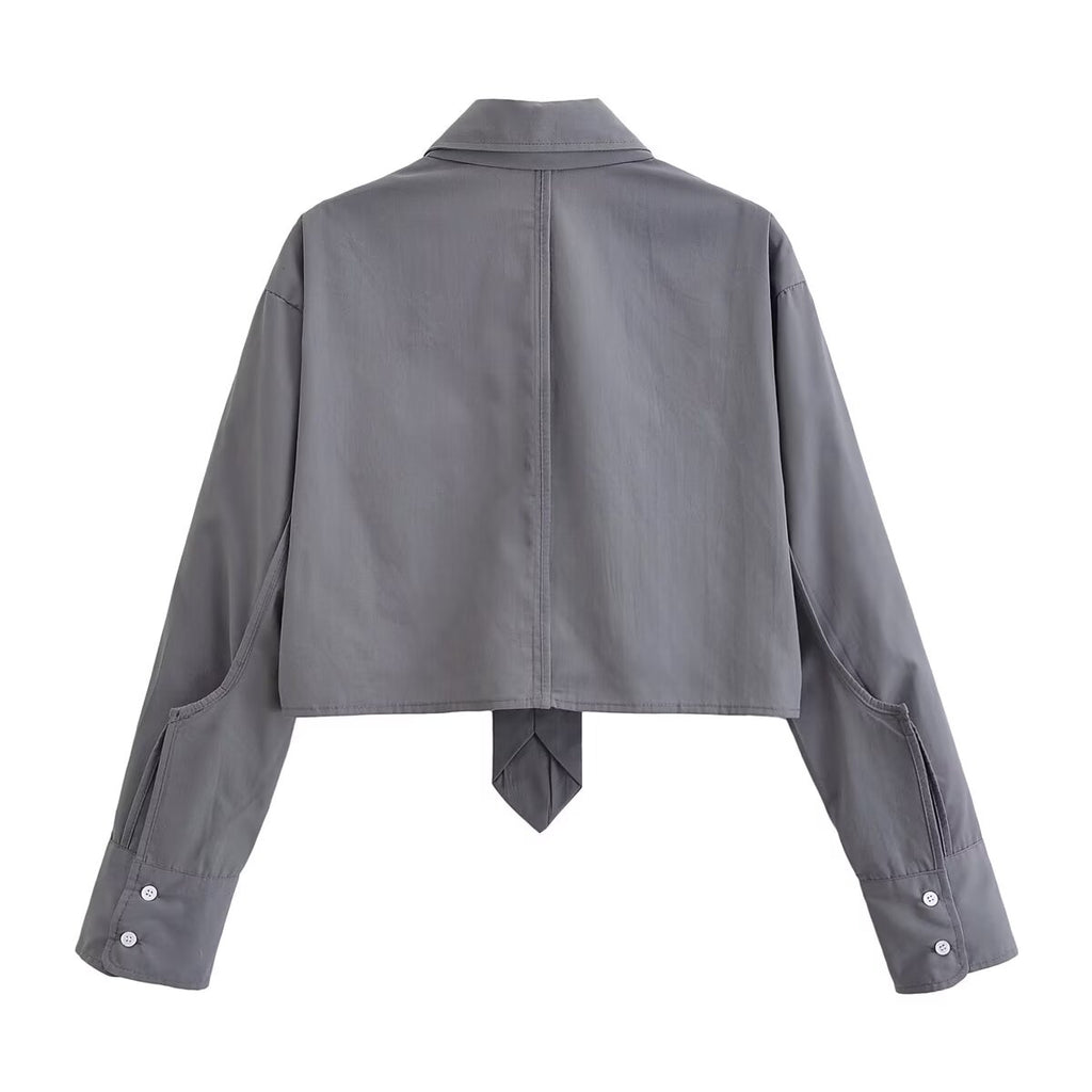 Fall Women Clothing Cool Short Shirt Tie Top