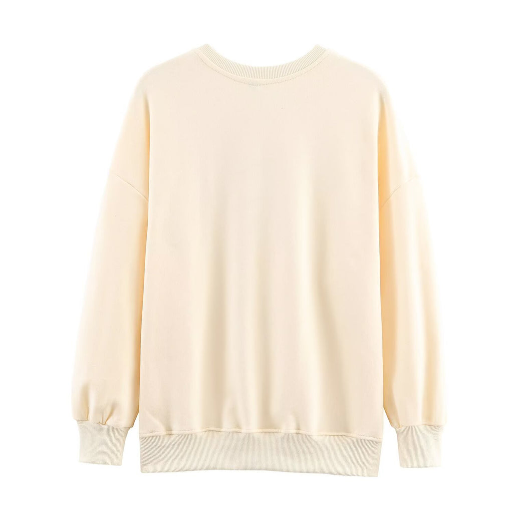 Pull imprimé à col rond pour femme, décontracté et ample, idéal pour l'automne