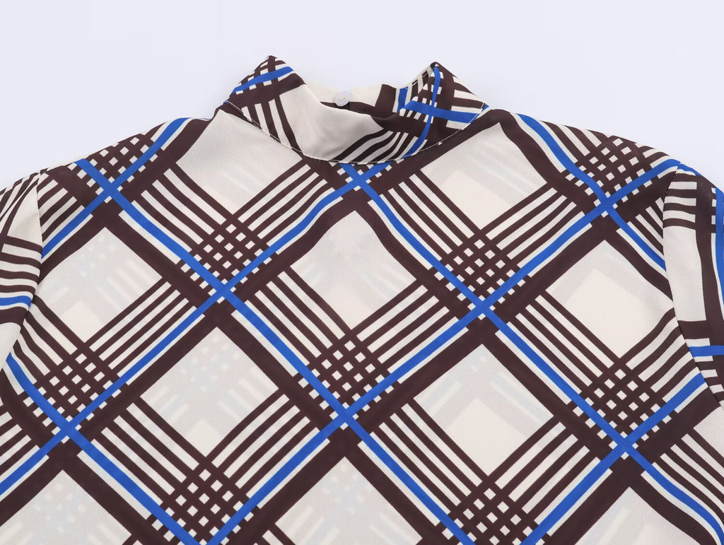 Vêtements d'automne pour femmes - Chemise à col roulé à carreaux tendance