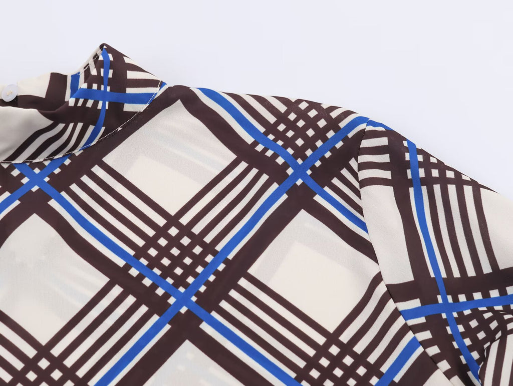 Vêtements d'automne pour femmes - Chemise à col roulé à carreaux tendance