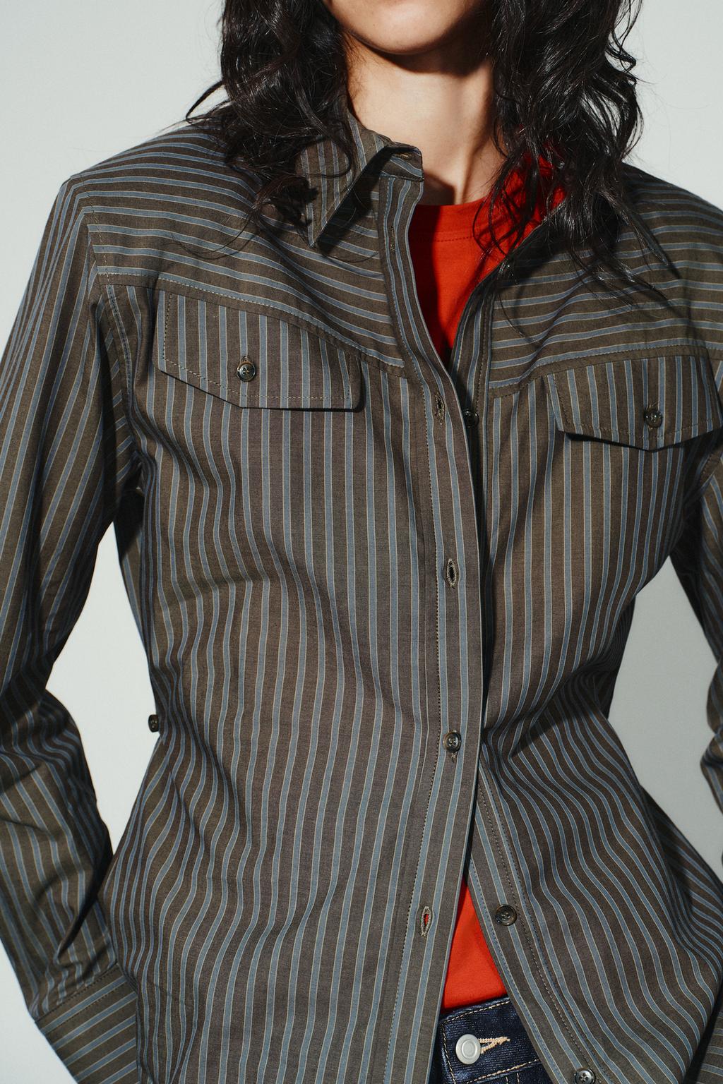 Women Clothing at Casual Striped Poplin Shirt