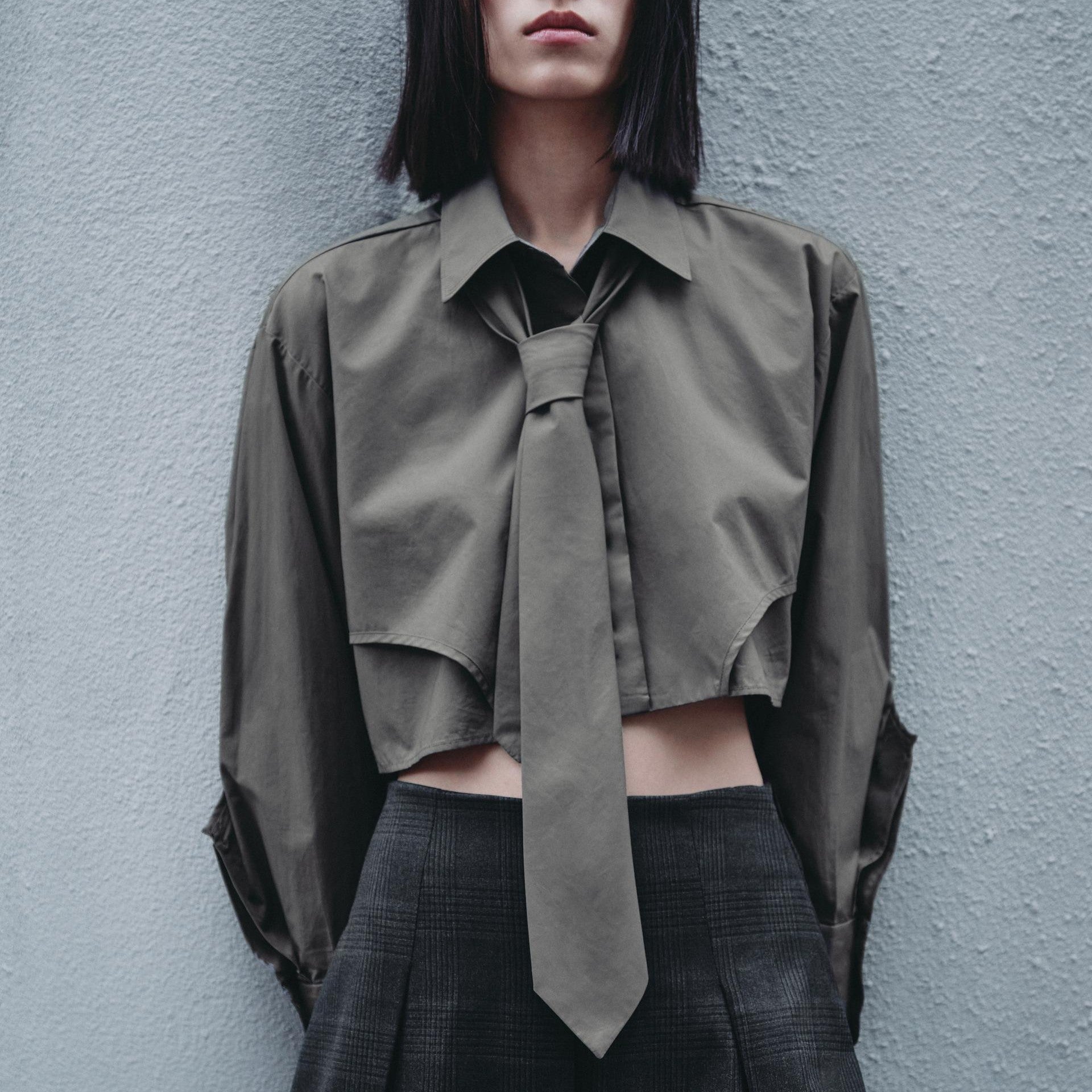 Women Clothing Autumn Niche Women Clothing Sexy Tie Decoration Poplin Short Shirt