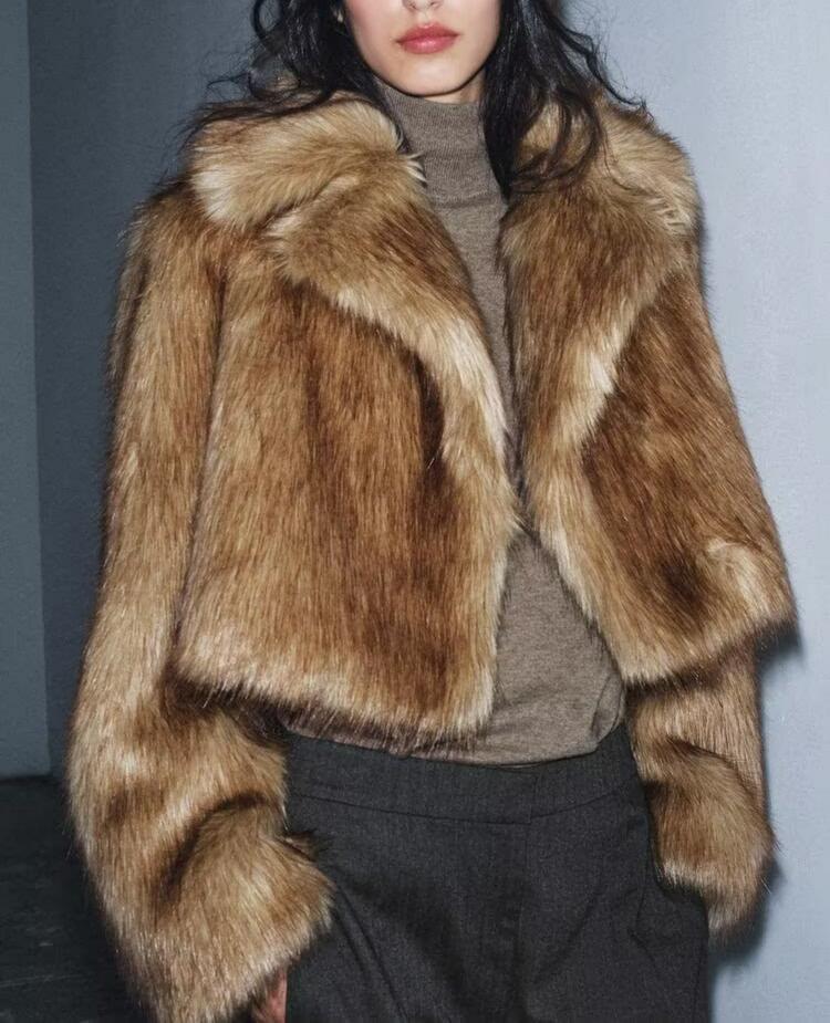 Women Clothing Autumn Elegant Elegant Elegant Artificial Fur Effect Short Coat