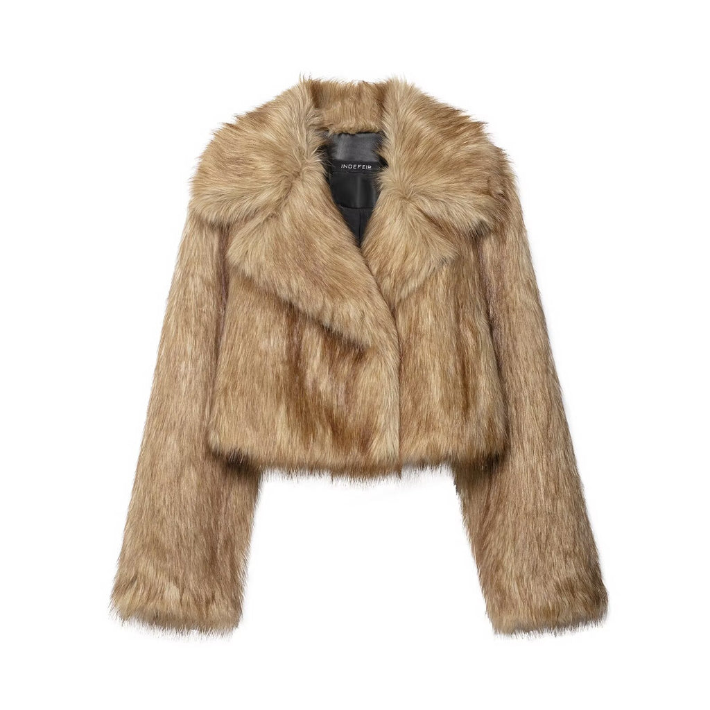 Women Clothing Autumn Elegant Elegant Elegant Artificial Fur Effect Short Coat