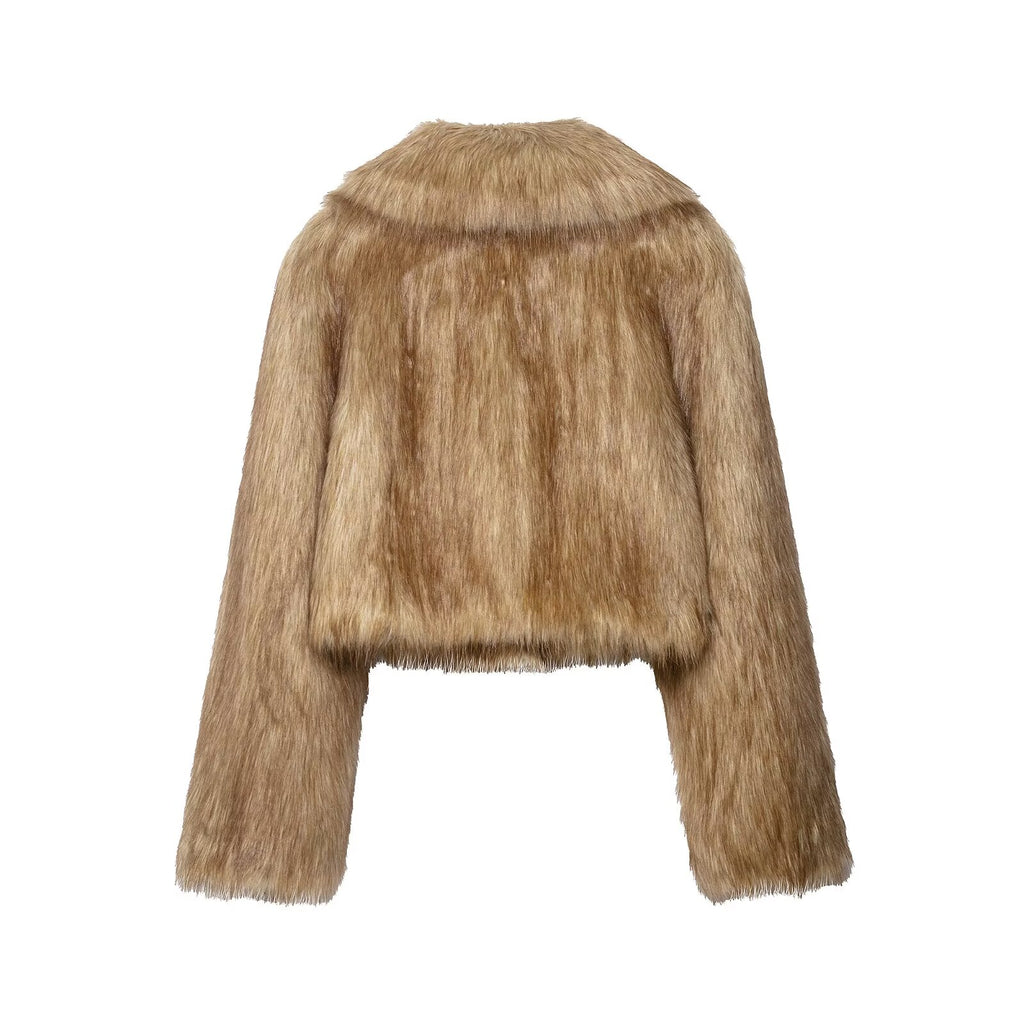 Women Clothing Autumn Elegant Elegant Elegant Artificial Fur Effect Short Coat