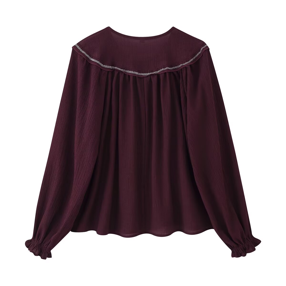 Women Long Sleeve Casual Beaded Embroidered Shirt