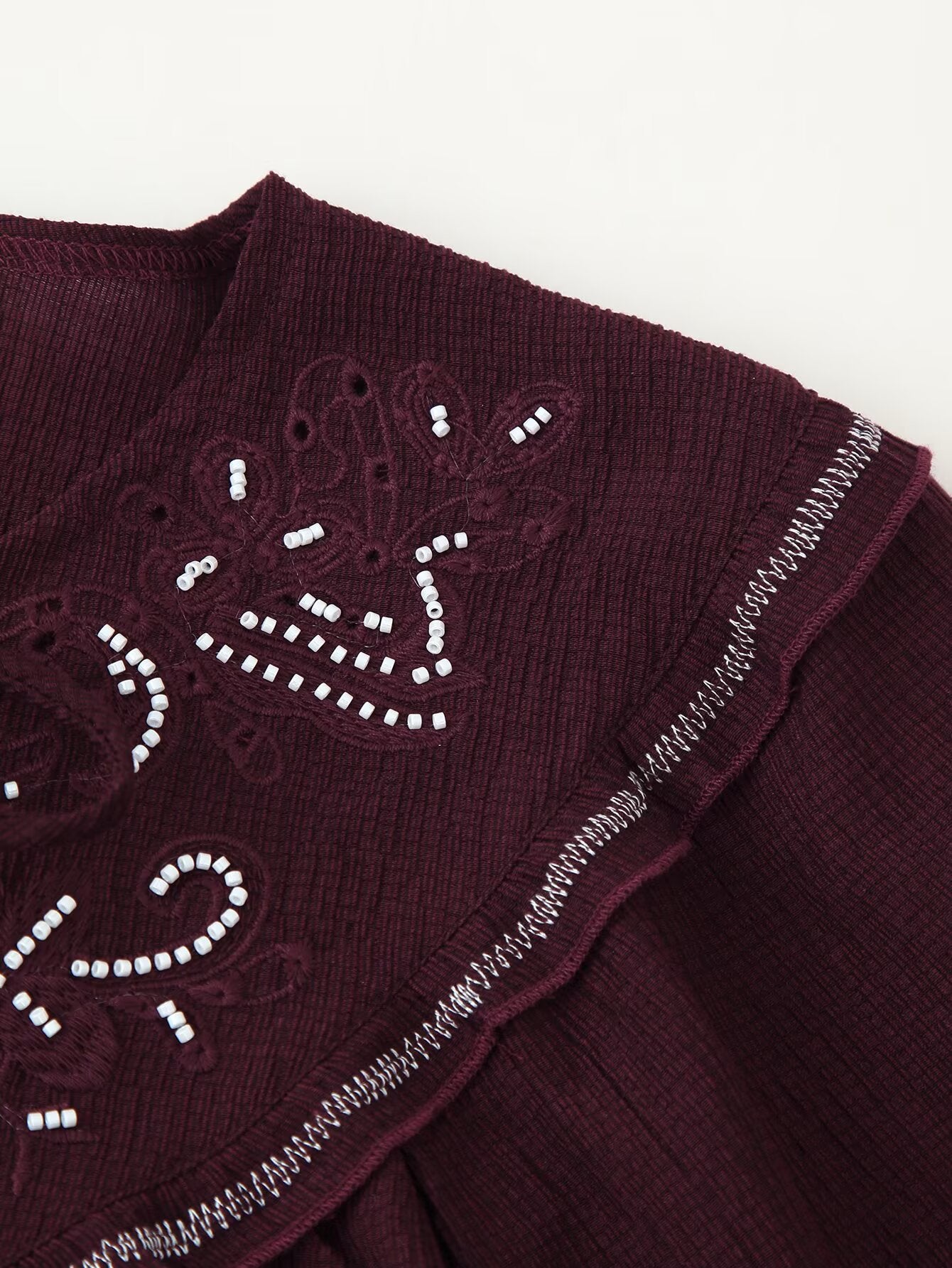 Women Long Sleeve Casual Beaded Embroidered Shirt