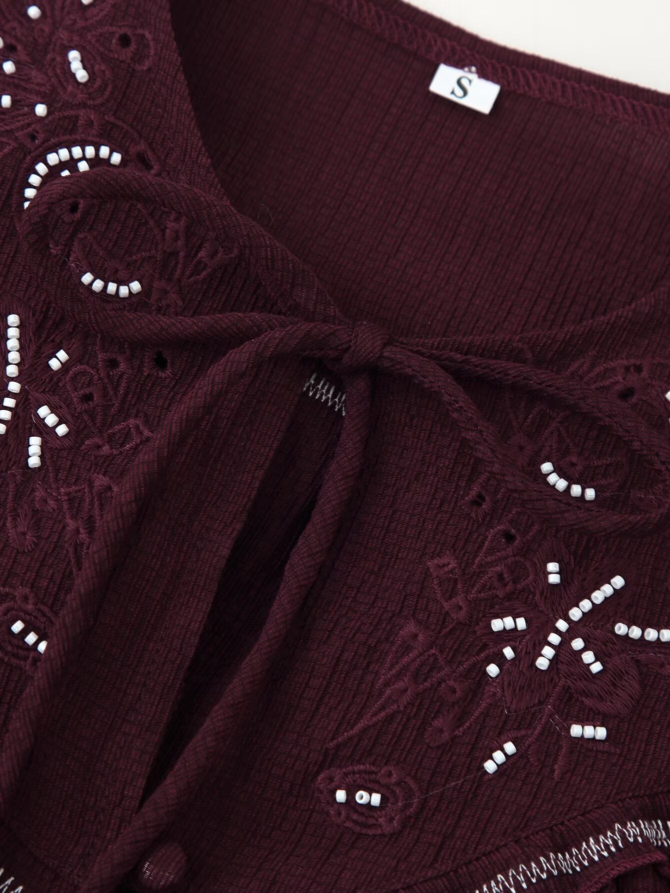 Women Long Sleeve Casual Beaded Embroidered Shirt