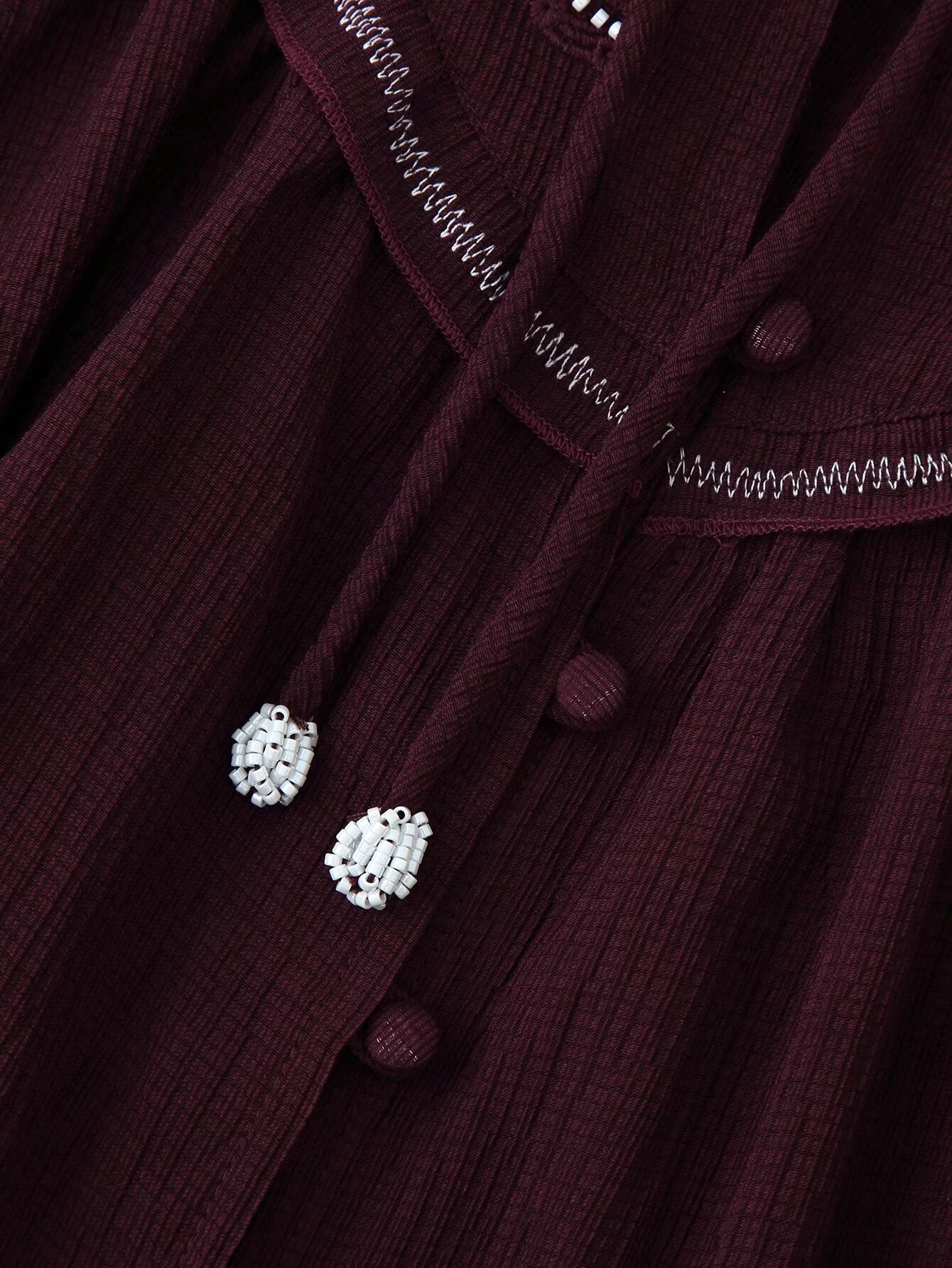 Women Long Sleeve Casual Beaded Embroidered Shirt