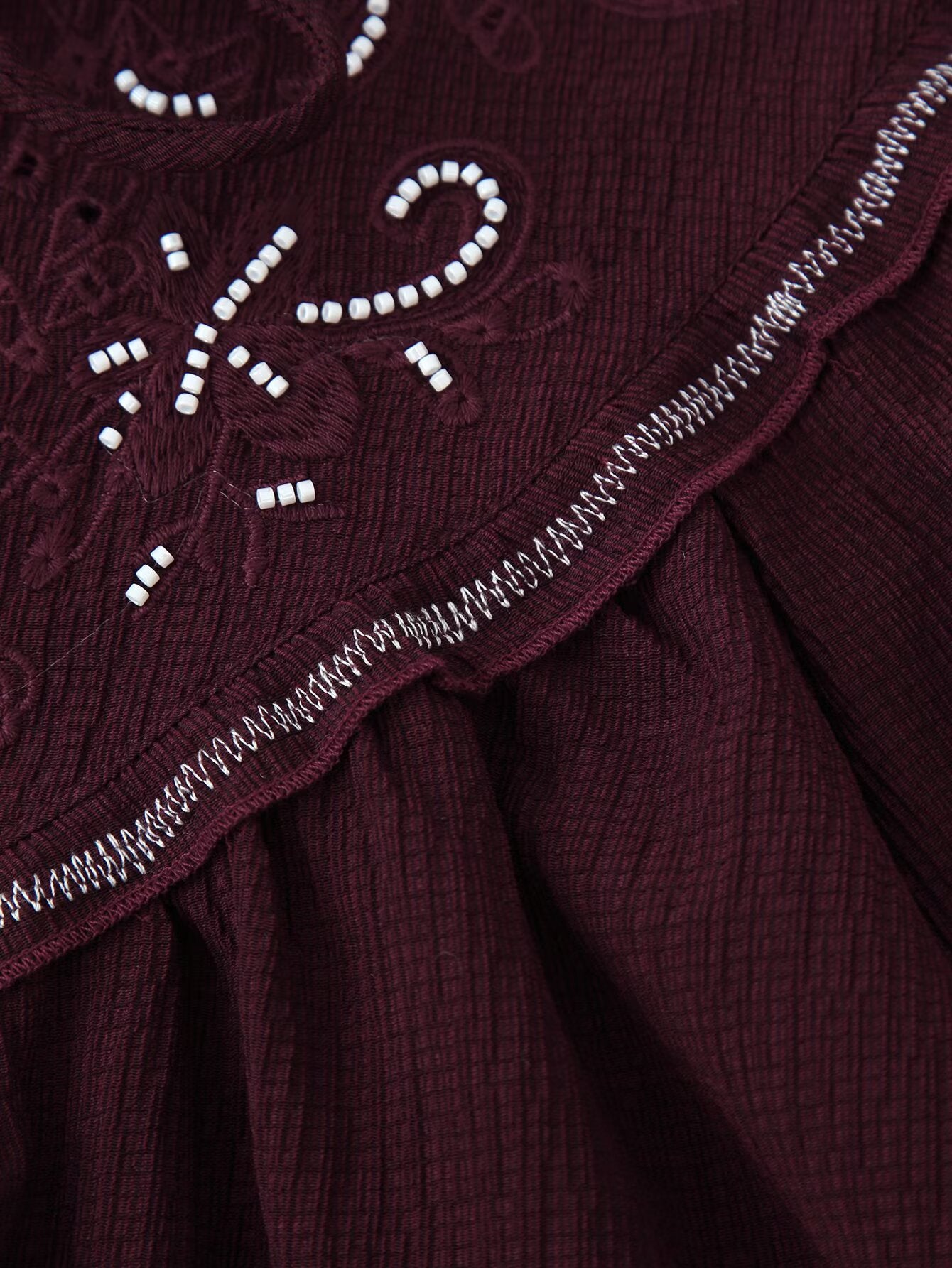 Women Long Sleeve Casual Beaded Embroidered Shirt