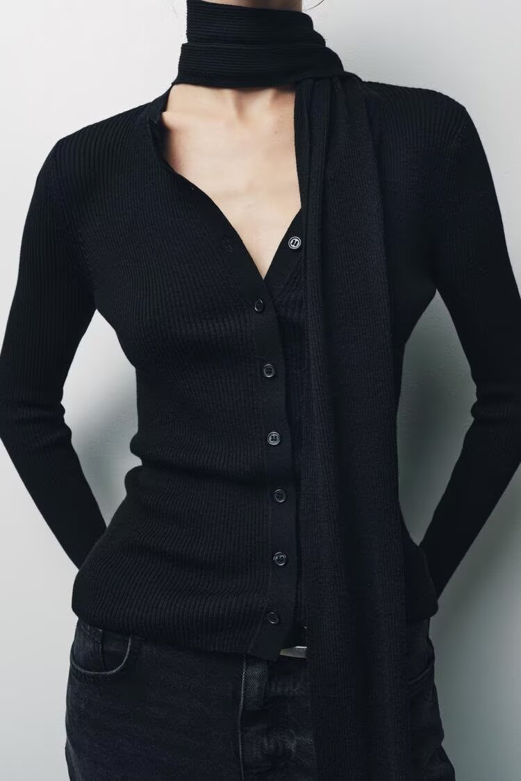 Women Clothing Scarf Rib Knitted Coat