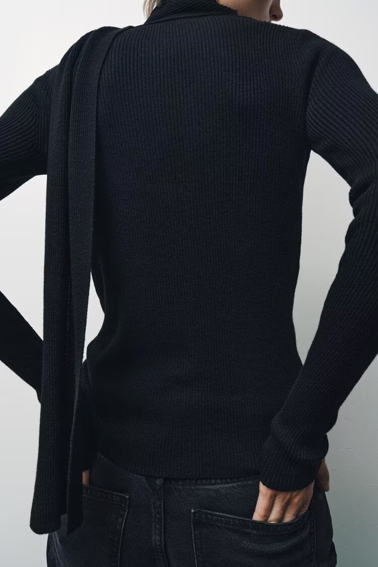 Women Clothing Scarf Rib Knitted Coat