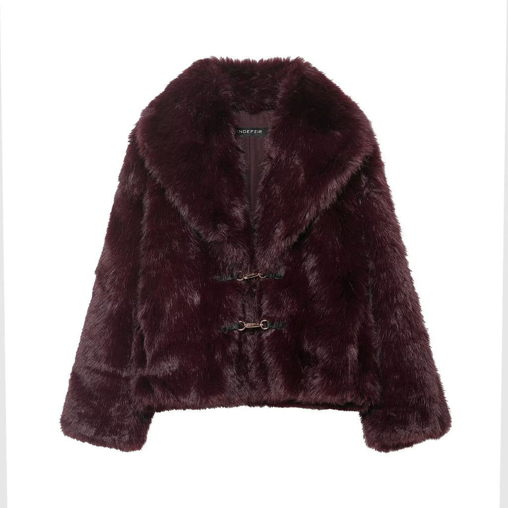 Autumn Winter High Grade Loose Artificial Fur Effect Long Sleeved Jacket Coat