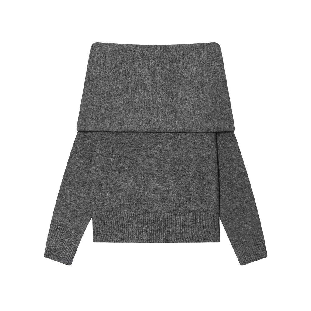 Autumn Dignified Sense Design off Shoulder Bow Tie Knitted Sweater Pullover Sweater