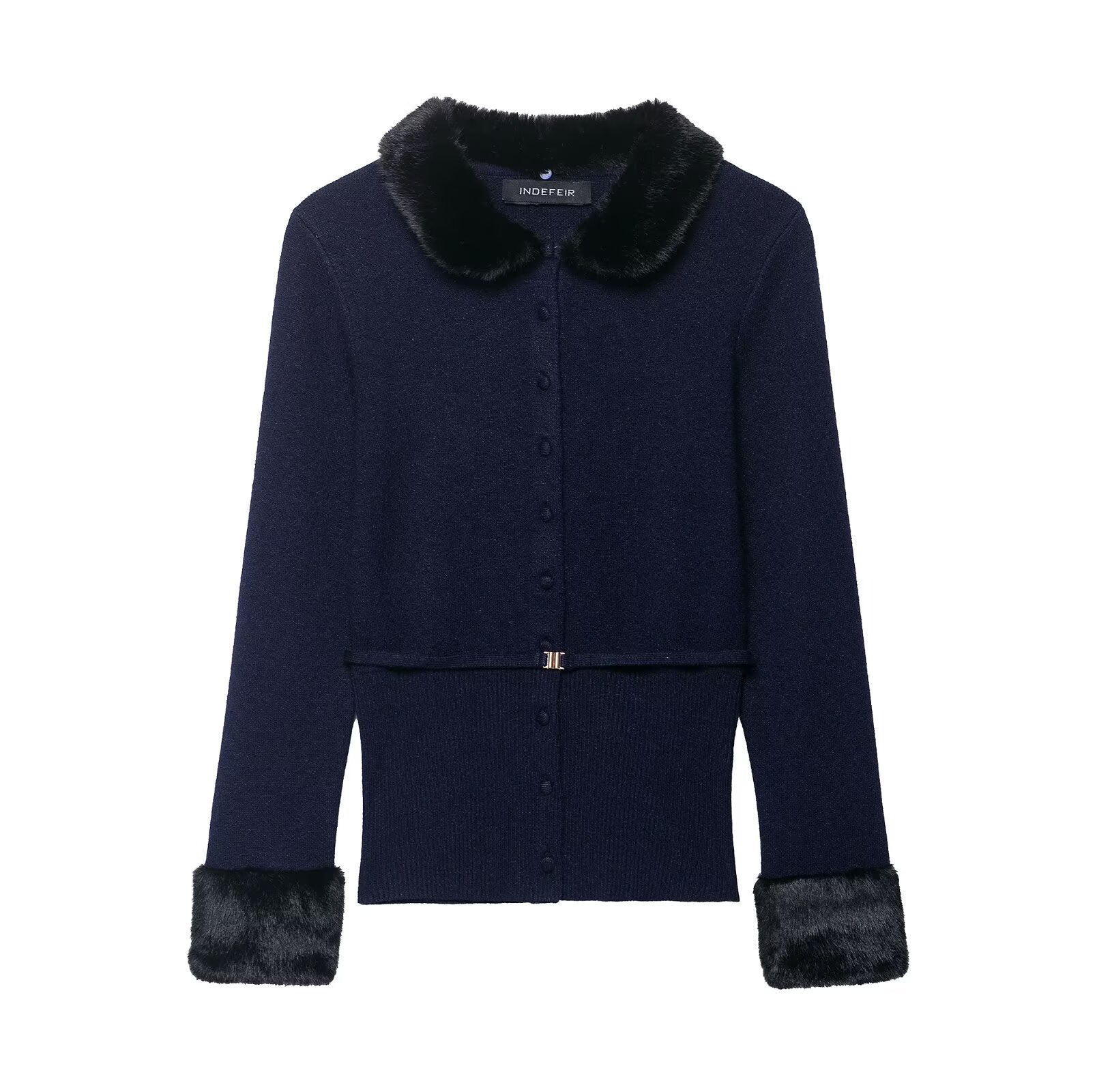 Elegant Artificial Fur Effect Splicing Knitwear Coat