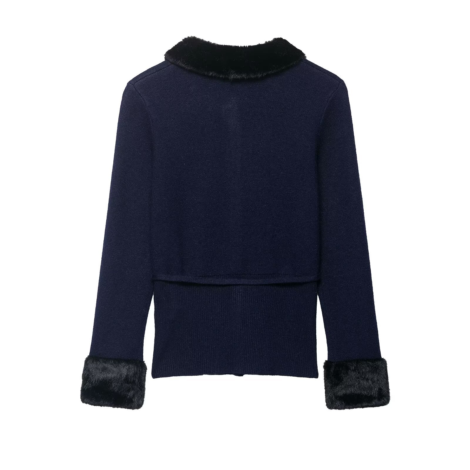 Elegant Artificial Fur Effect Splicing Knitwear Coat