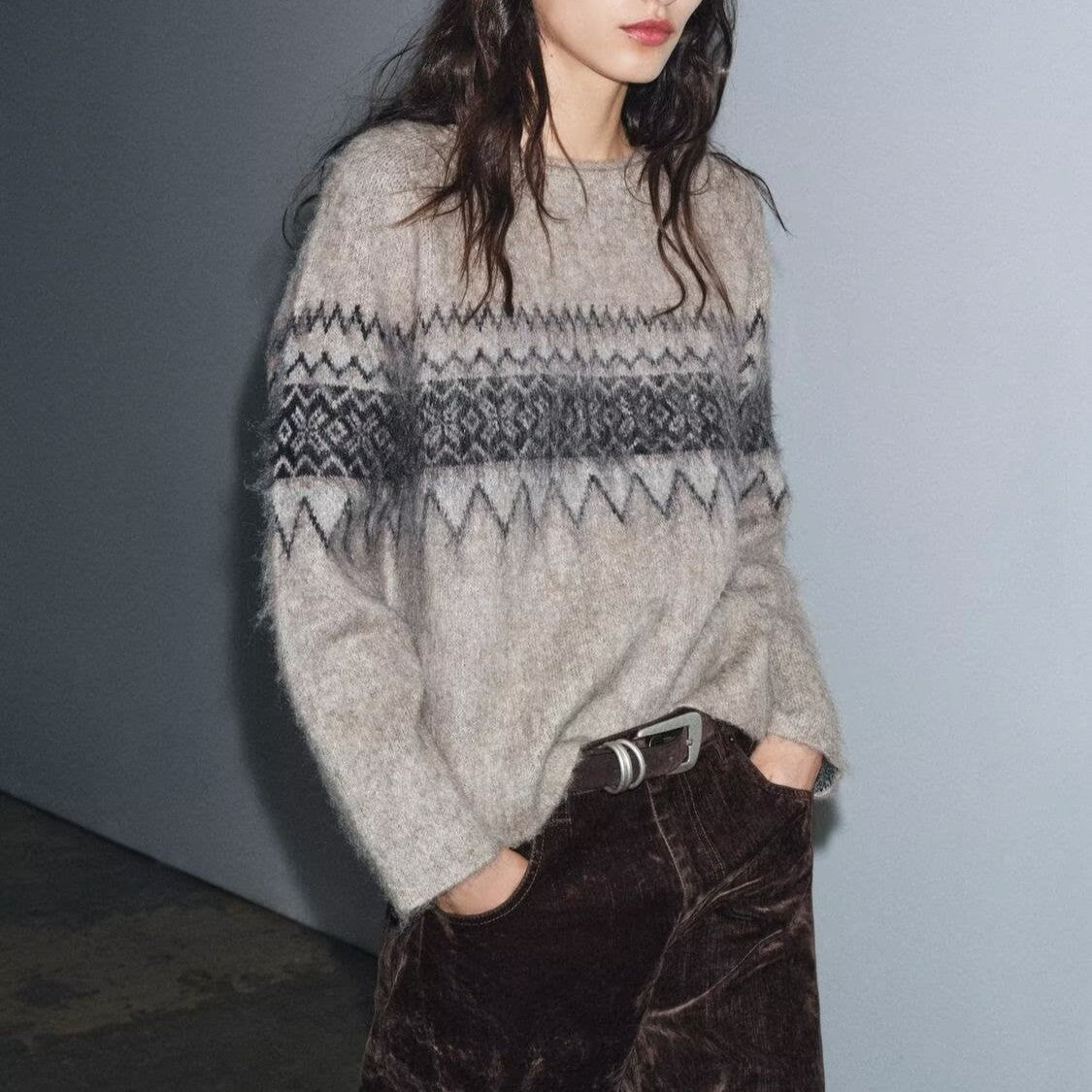 Suéter elegante de jacquard con efecto de limpieza para mujer