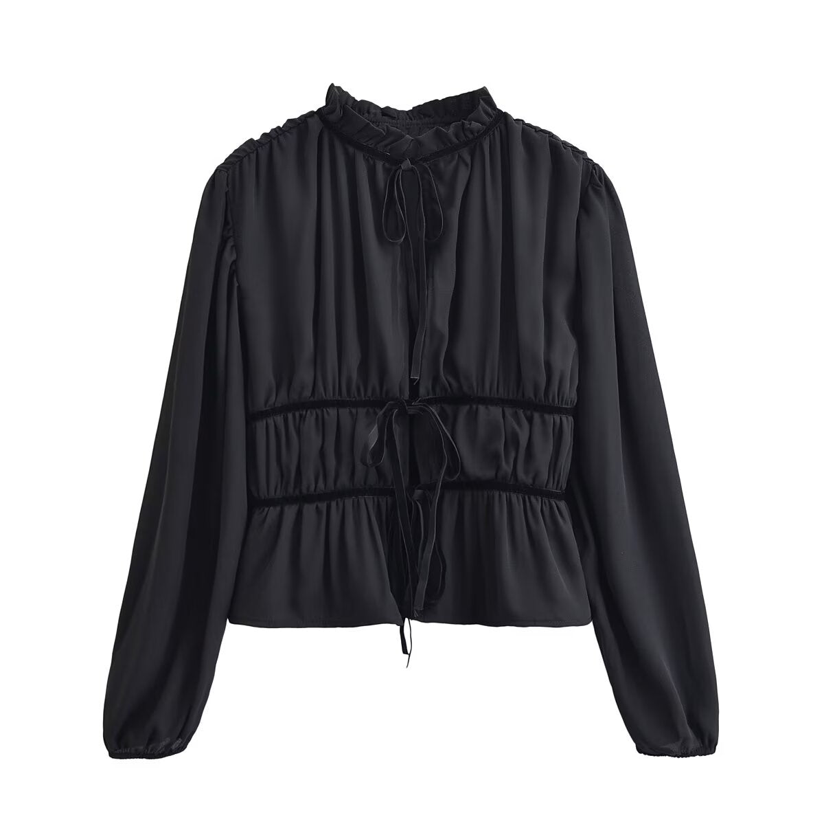 Women Clothing Autumn Vintage Bow Decorative Lining Women Top