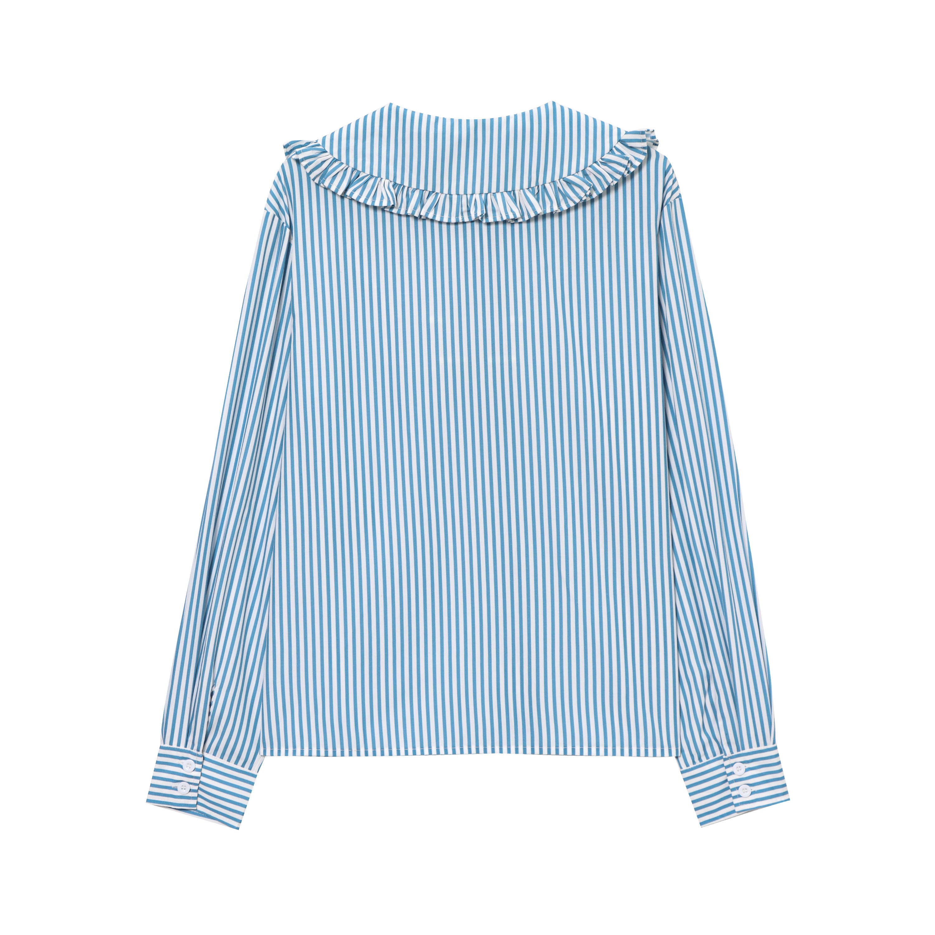 Spring Wooden Ear Women Striped Shirt Doll Collar Elegant